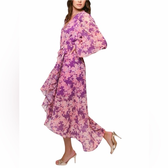 Hutch Floral Wrap Midi Dress XS Purple High Low Sadey Wedding Guest NWT - Picture 15 of 16